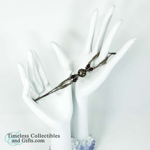 1980s Bracelet Silver Plated Rosebud Bugle Oval Beads 7