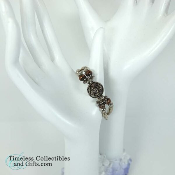 1980s Bracelet Silver Plated Rosebud Bugle Oval Beads 8