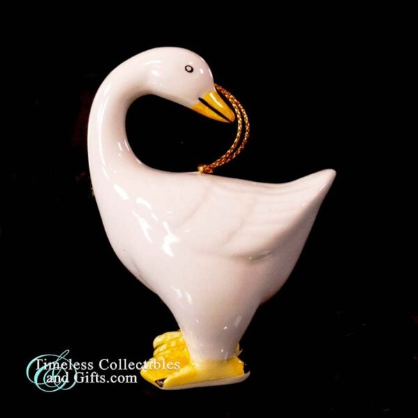 1980s Porcelain Ceramic White Goose Ornament Looking Back 1