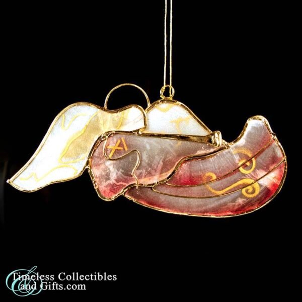 1990 Capiz Shell Angel Dark Pink and Gold Ornament 2