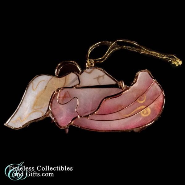 1990 Capiz Shell Angel Dark Pink and Gold Ornament 3
