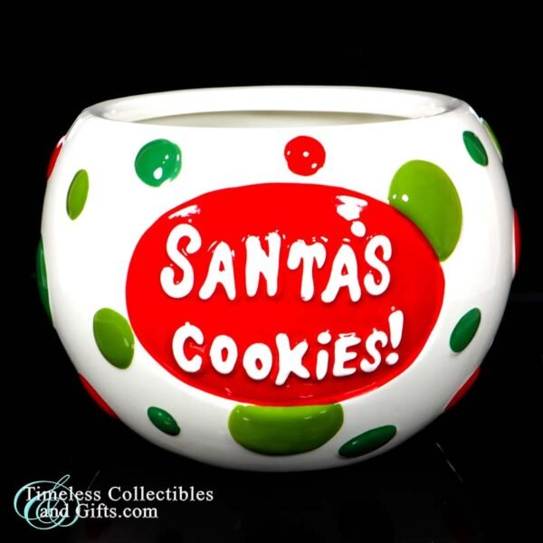 2008 Real Home Santas Cookies Earthenware Cookie Jar Polka Dot Bow Lid 4