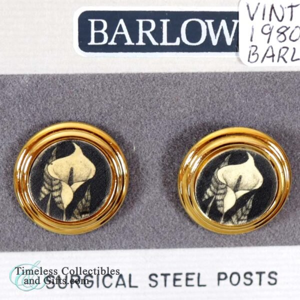 Barlow Gold Tone Scrimshaw Calla Lily Pierced Earrings 1 copy 2