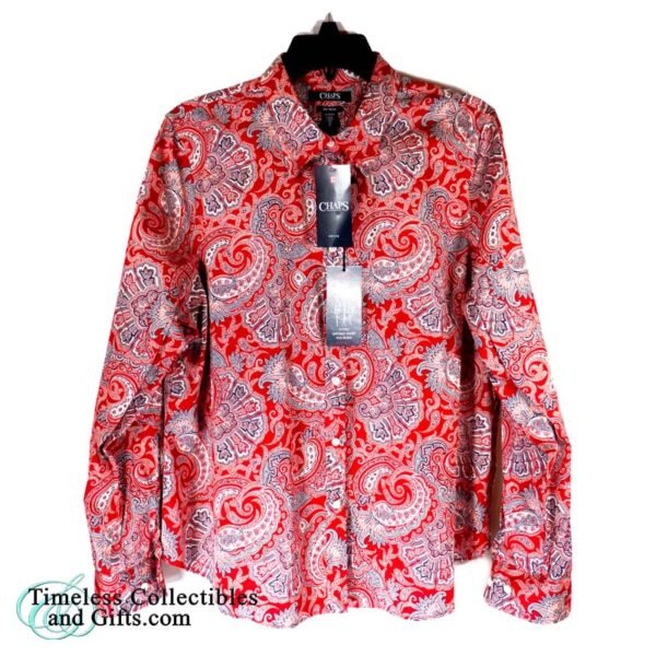 Chaps PXL Lady Red Paisley Button Down Long Sleeve Shirt 1