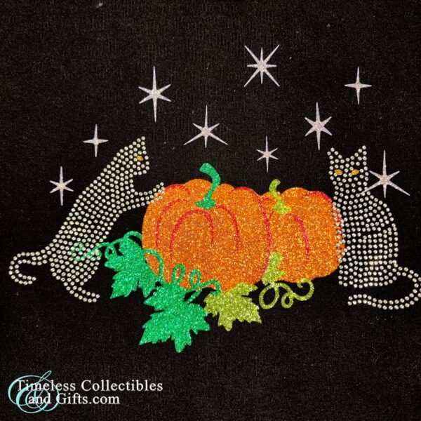 Holiday Traditions Black Pull Over Long Sleeve Glitter Pumpkin Design 2