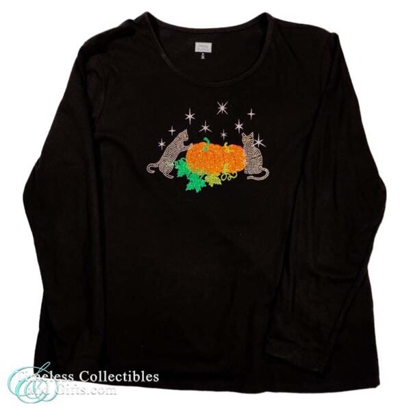 Holiday Traditions Black Pull Over Long Sleeve Glitter Pumpkin Design 3