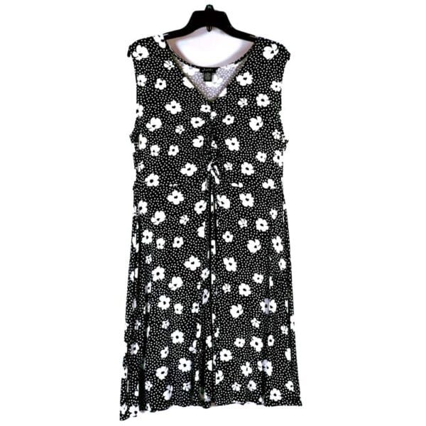 Justify Sleeveless V Neck Black White Flowers Polka Dot Dress XL 1