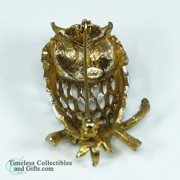 Owl Brooch Gold and Green Eyes 6