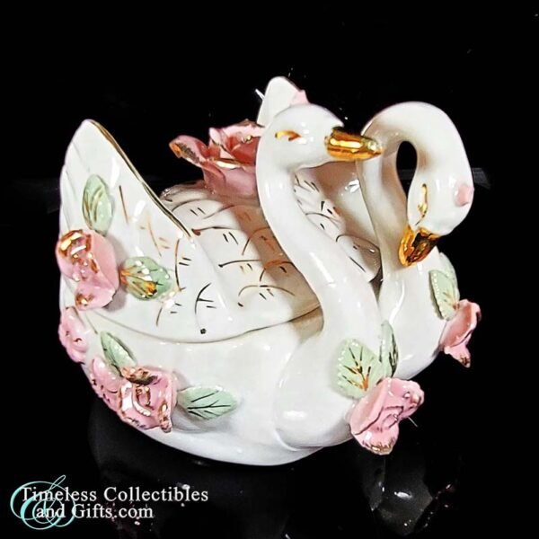 Porcelain Double Swan Trinket Box 12