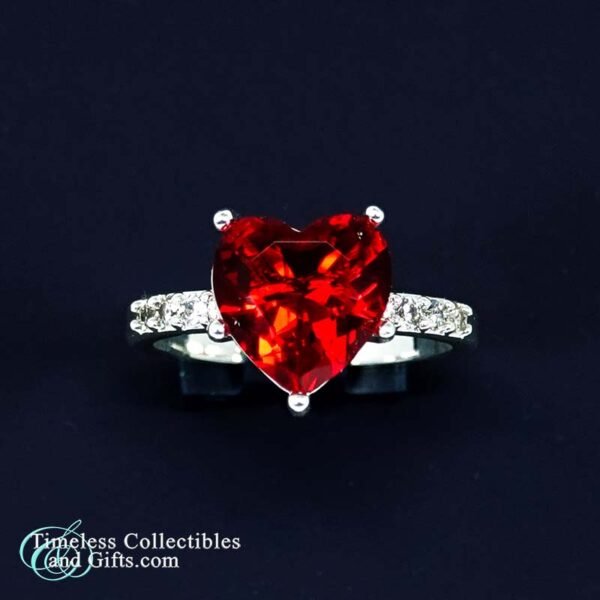 Red Heart Cubic Zirconia Silver Plated Cocktail Ring Size 7 10 copy