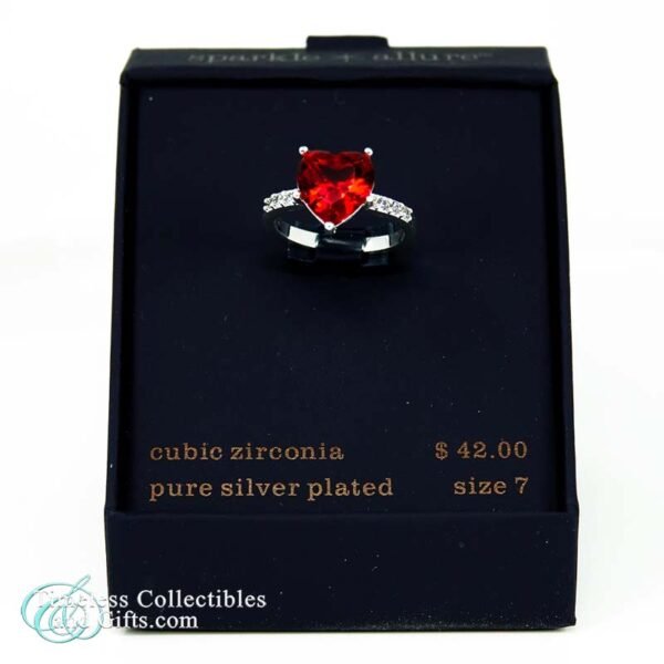 Red Heart Cubic Zirconia Silver Plated Cocktail Ring Size 7 12 copy