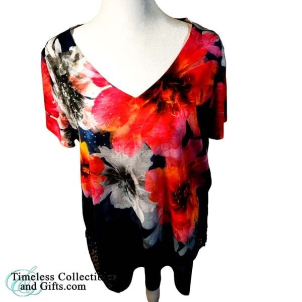 Time and True Multicolor Floral with Rhinestones Top Large 4