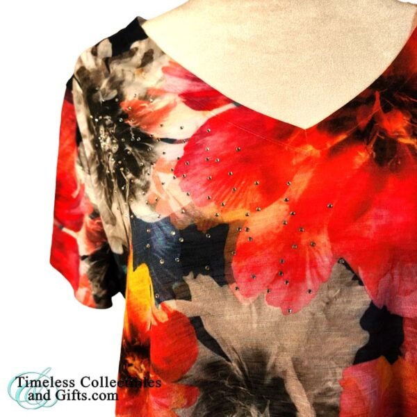Time and True Multicolor Floral with Rhinestones Top Large 5
