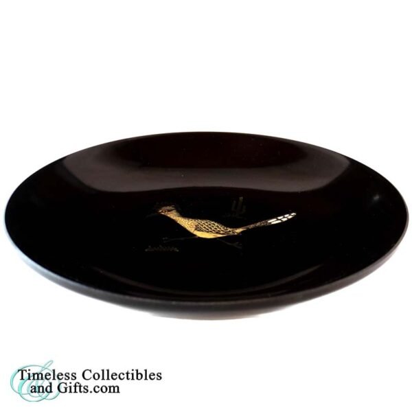 Vintage 1960s Couroc of Monterey Black Resin Inlaid Roadrunner Small Bowl 3