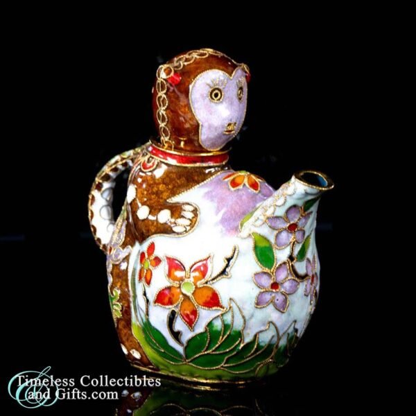 Vintage Cloisonne Enamel Gold Wire Decorative Miniature Monkey Teapot 3