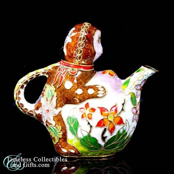 Vintage Cloisonne Enamel Gold Wire Decorative Miniature Monkey Teapot 4