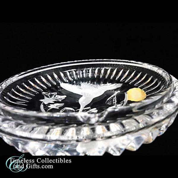 Vintage Covered Crystal Bowl with Etched Hummingbird and Flower 3