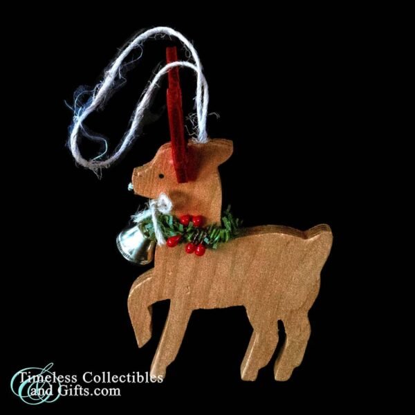 Vintage Wood Prancing Reindeer Ornament Red Antlers 2