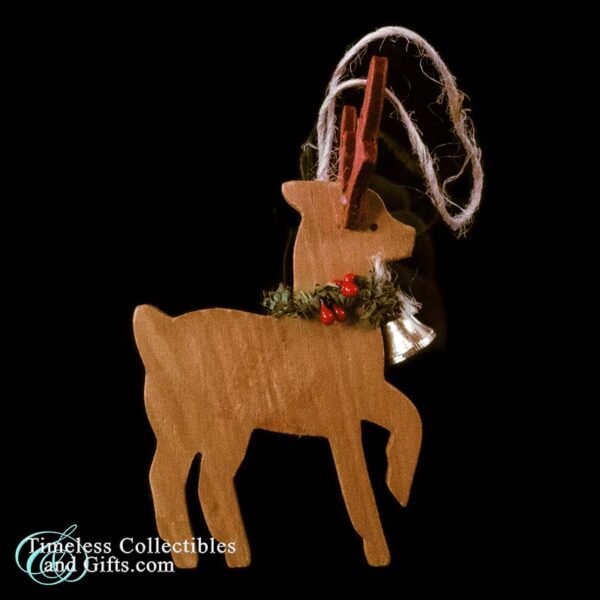 Vintage Wood Prancing Reindeer Ornament Red Antlers 4