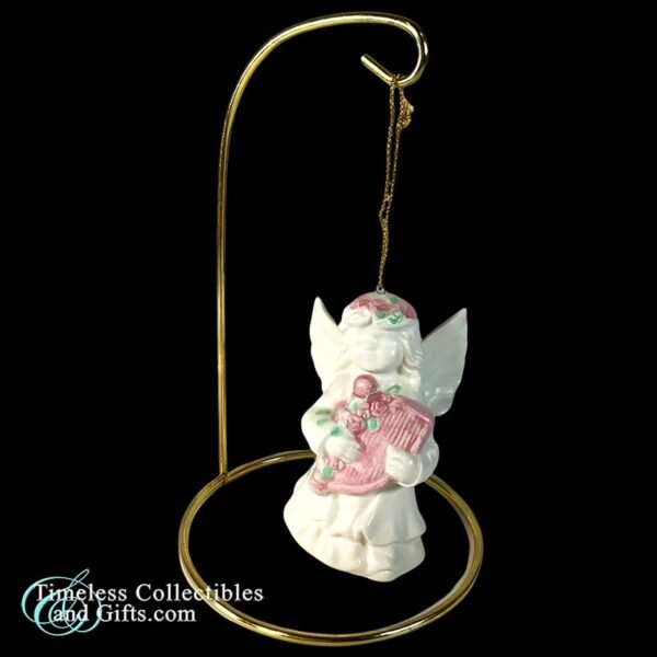 White Porcelain Angel with Pink Harp 4