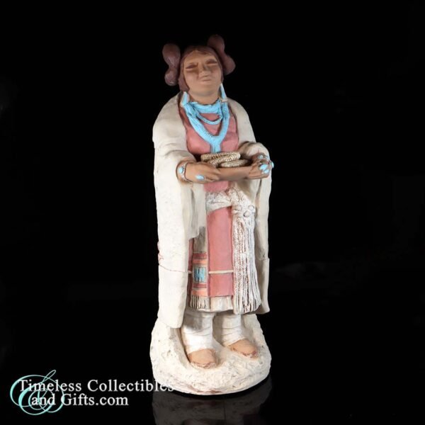 1986 Vintage Zuni Corn Lady Sculpture Hand Painted Signed by Artist Cleo Teissedre 1a