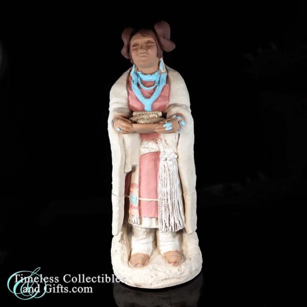 1986 Vintage Zuni Corn Lady Sculpture Hand Painted Signed by Artist Cleo Teissedre 2a