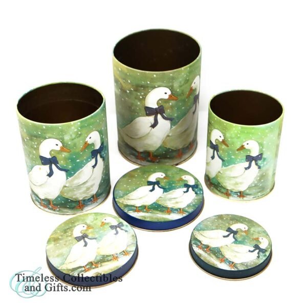 3 Vintage Nesting Metal Canister Tins Geese 2