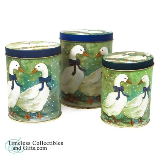3 Vintage Nesting Metal Canister Tins Geese 5