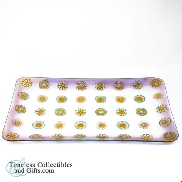 Art Deco Green Gold Embossed Glass Serving Tray 1