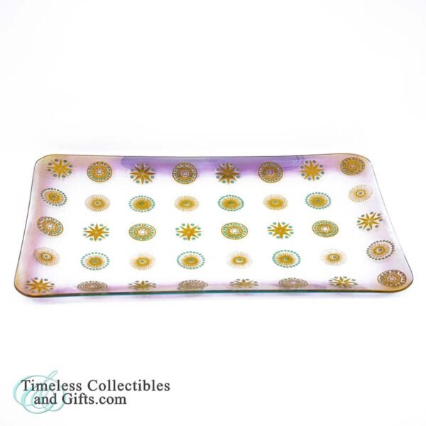 Art Deco Green Gold Embossed Glass Serving Tray 5