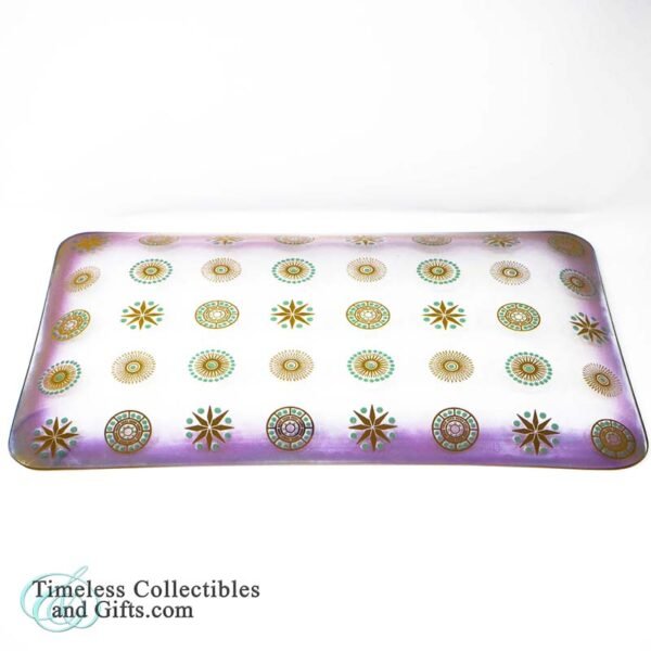 Art Deco Green Gold Embossed Glass Serving Tray 6