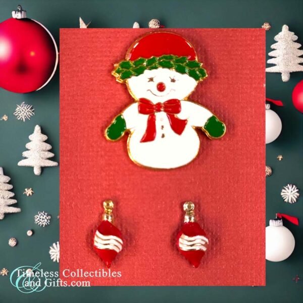 Christmas Snowman pin and ornament earring set 1