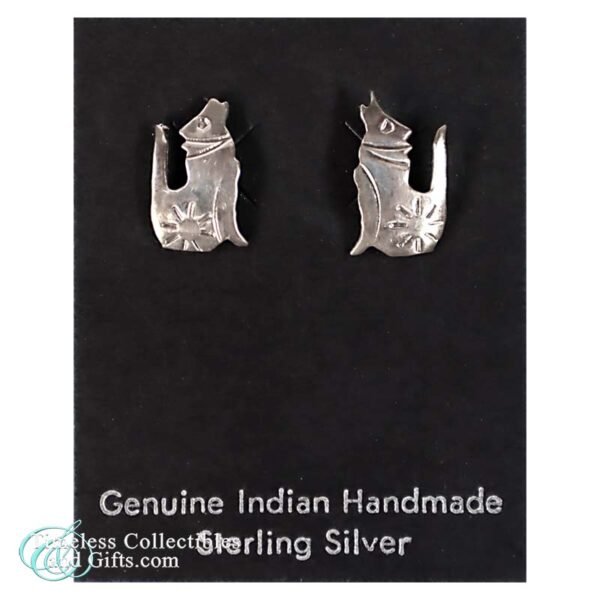 Sterling Silver Miniature Howling Coyote Sun Stamped Pierced Earrings 1 copy