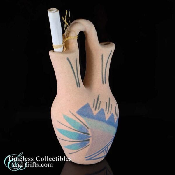 Wedding Vase 10.5in Blue Green Sand Color with Scroll 5a