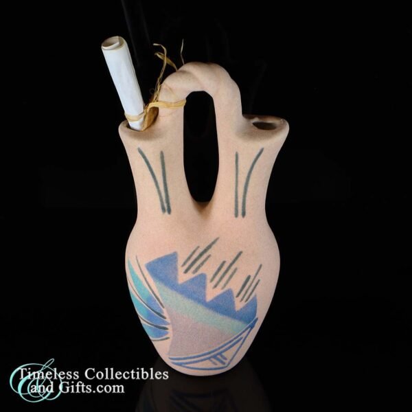Wedding Vase 10.5in Blue Green Sand Color with Scroll 6a