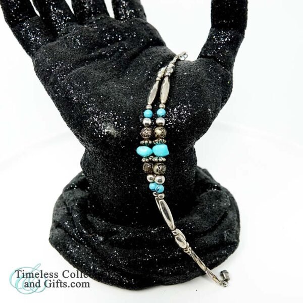 1980s Bracelet Turquoise Silver Plated Rosebud Beads 3