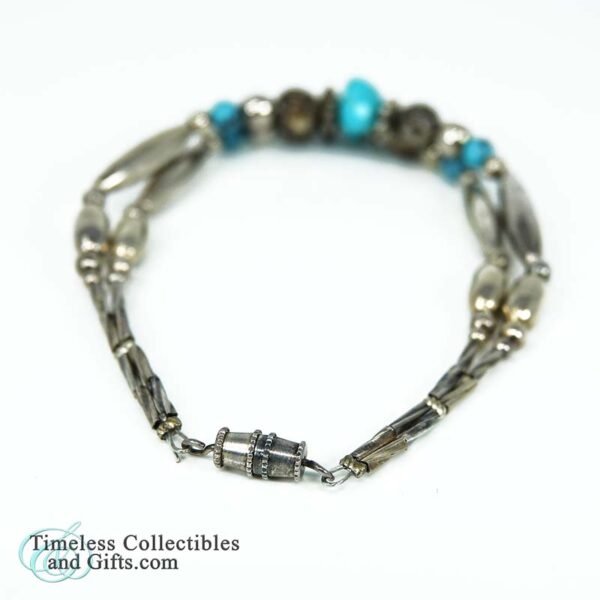 1980s Bracelet Turquoise Silver Plated Rosebud Beads 7