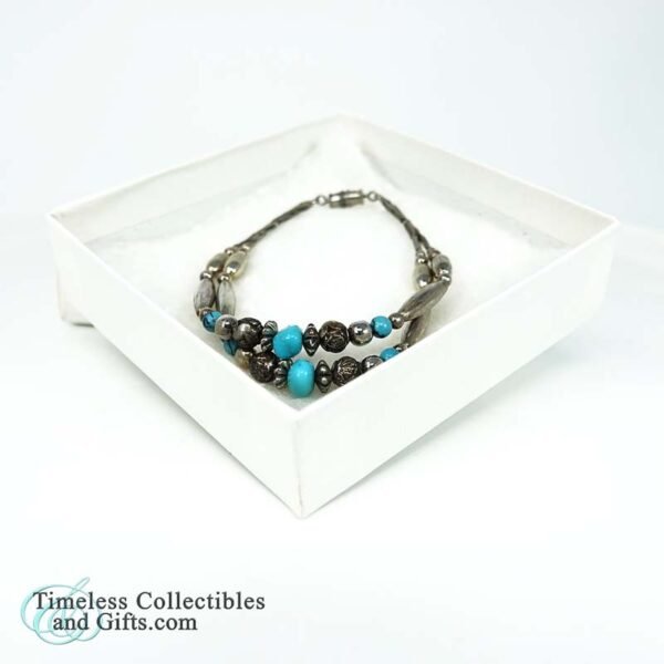 1980s Bracelet Turquoise Silver Plated Rosebud Beads 8