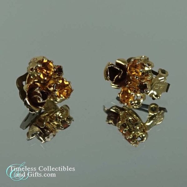 Antique Gold Crystal Rhinestone Clip On Earrings 7