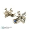 Antique 1940s Screw Back Earrings Orchid Design Blue Rhinestone 1