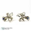 Antique 1940s Screw Back Earrings Orchid Design Blue Rhinestone 3