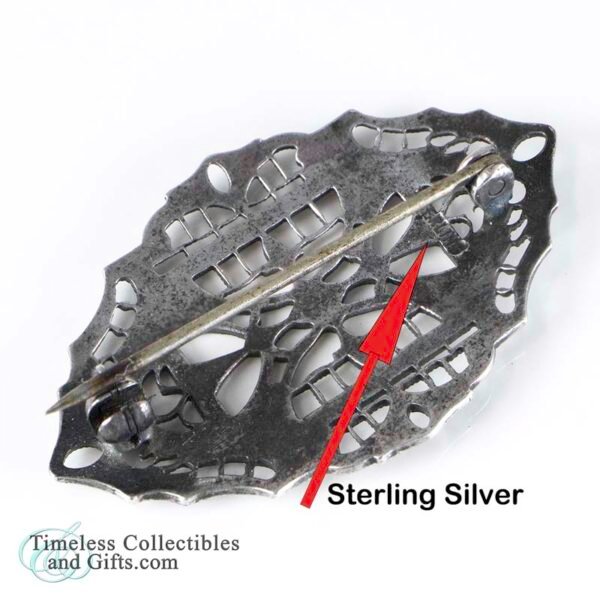 Victorian Sterling Silver Filigree Brooch Pin Art Deco Style 4