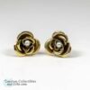 Vintage 1940s Cabbage Rose Pearl Gold Tone Earrings 1