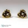 Vintage 1940s Cabbage Rose Pearl Gold Tone Earrings 5