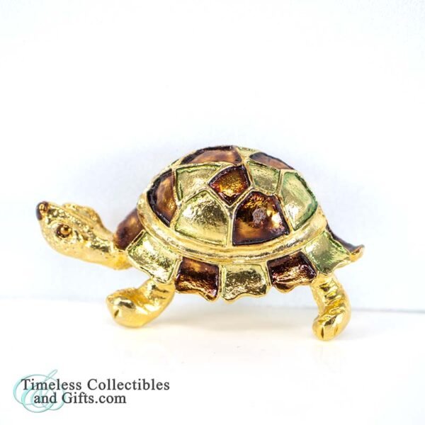 Vintage Turtle Pin Brooch Gold Tone Enameled Brown Green Shell 2