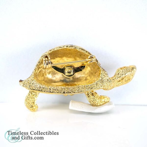 Vintage Turtle Pin Brooch Gold Tone Enameled Brown Green Shell 3