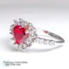Diamond Faceted Red Heart Rhinestone Cluster Ring 5