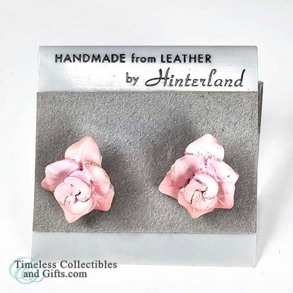 Vintage Hinterland Pink Handmade Leather Rose Earrings 1